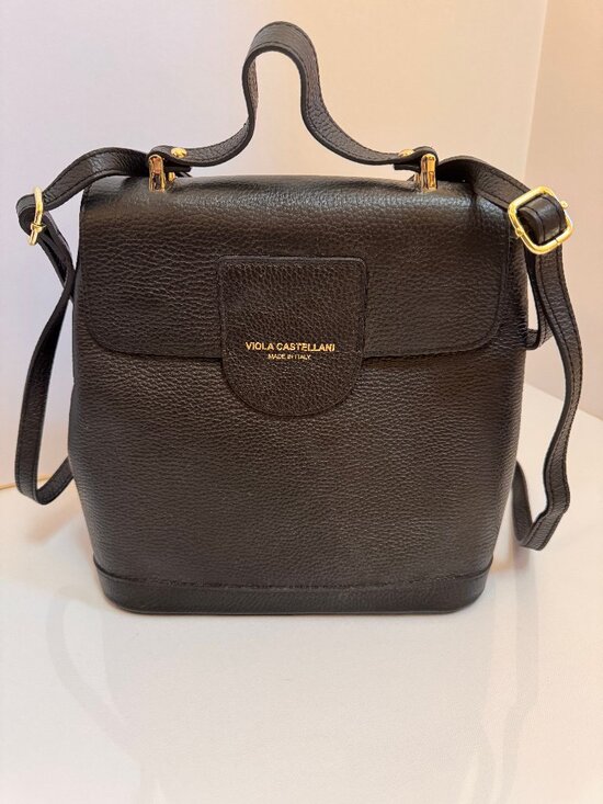 VIOLA CASTELLANI Gorgeous Italian Black Leather Top Handle Backpack Bag